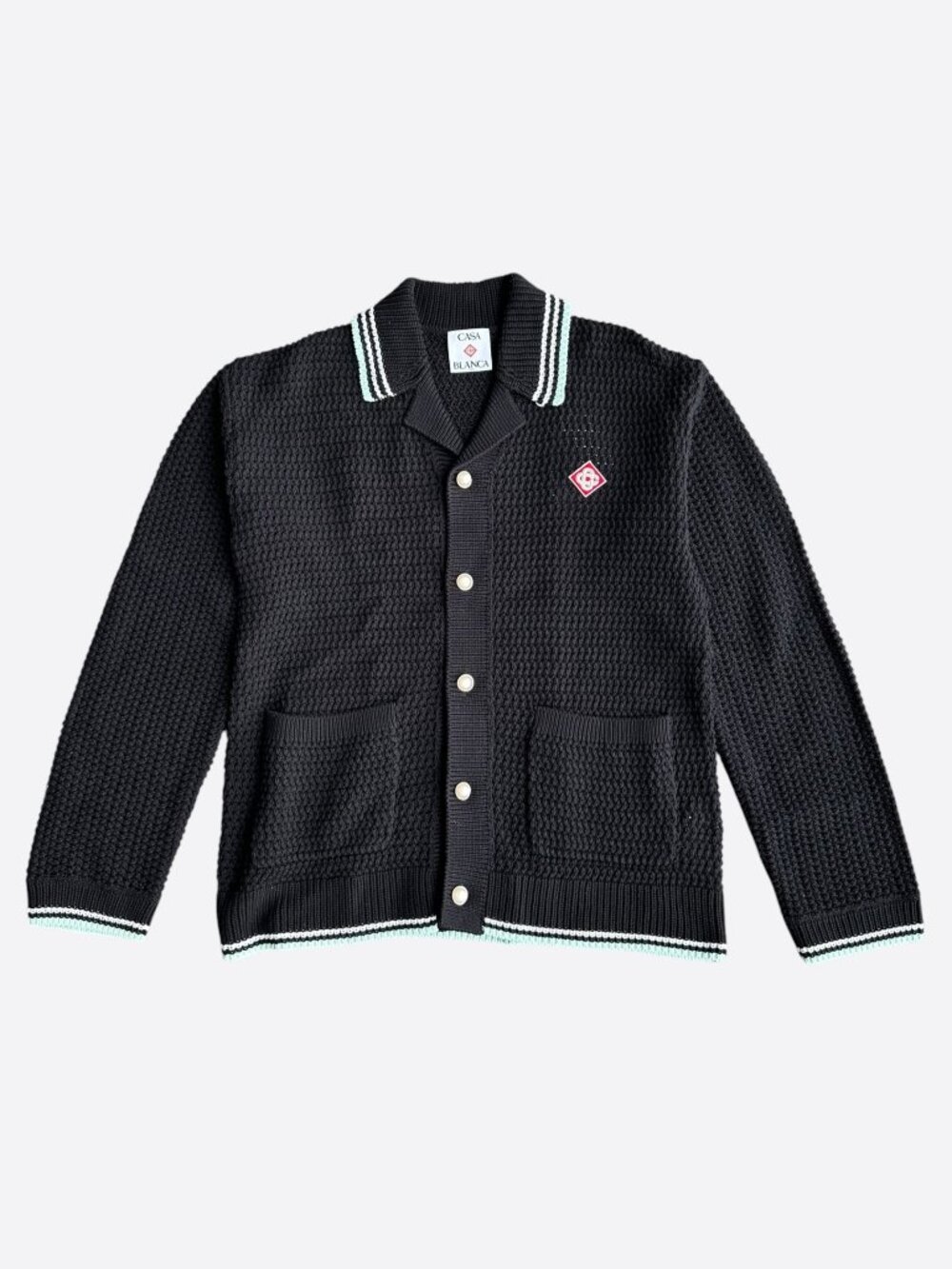 Casablanca Black, White & Black Embroidered Logo Crochet Button Up Shirt